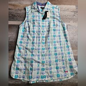 Talbots NEW Sleeveless Button Front Blousw Size 4 Flip Flop Sandals Print Blue